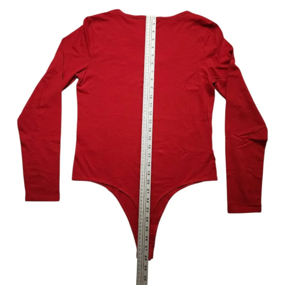 Guess Women's Long Sleeve Bodysuit - Stretch, Soft,‎ Versatile Tops Red Size XL